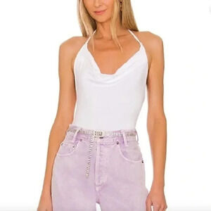 NEW Revolve Superdown Nia White Bodysuit Halter Cowl Neck, Size Small